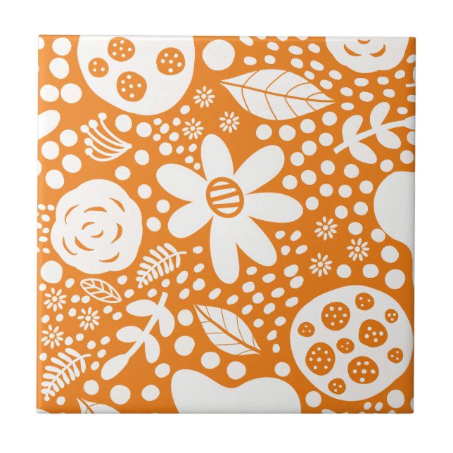 Orange and White Floral Tile (Front)