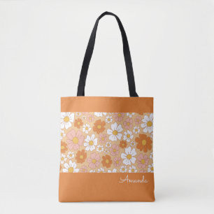 Orange and White Floral Tote Bag