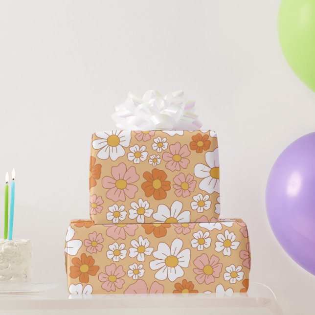 Orange and White Floral Wrapping Paper (Party Gifts)