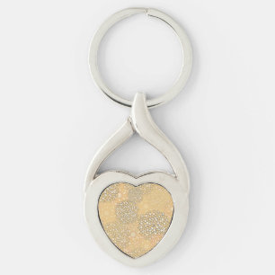 Orange and White Flower Burst Design Key Ring