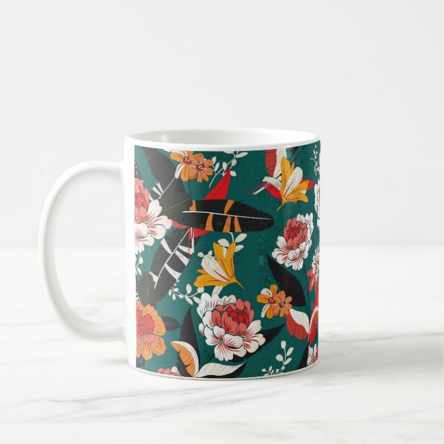Orange and white flower seamless pattern, illustra coffee mug (Left)