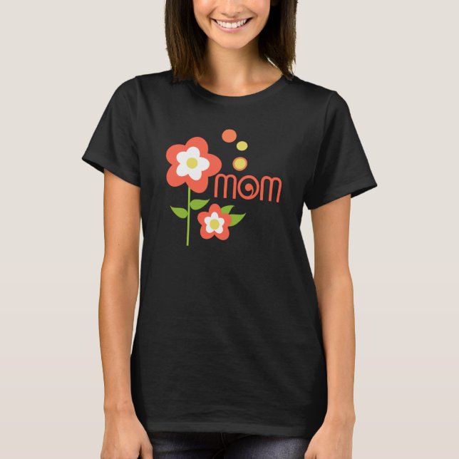 Orange and White Flowers with Polka Dots Mum T-Shirt (Front)