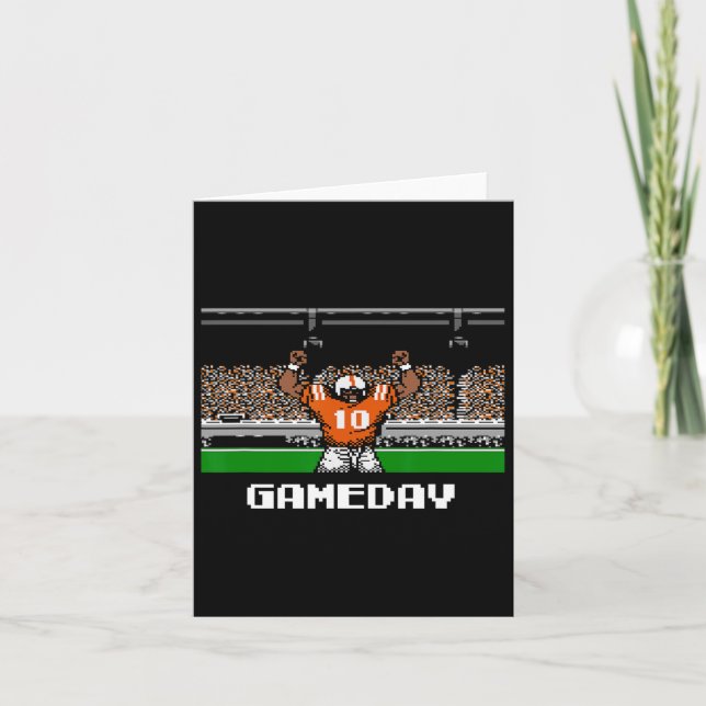 Orange And White Football Gameday 8 Bit Video Game Card (Front)