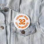 Orange and White Football Mum Jersey Number 7.5 Cm Round Badge<br><div class="desc">Cheer on your favourite sports team, football player or just show off your school pride with a custom personalised spirit button! Add your school name or personalise with a player's name and jersey number. Perfect for football, basketball, baseball and soccer games! Create custom pins for the whole team, cheerleaders, parents...</div>