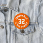 Orange and White Football Mum Jersey Number 7.5 Cm Round Badge<br><div class="desc">Cheer on your favourite sports team, football player or just show off your school pride with a custom personalised spirit button! Add your school name or personalise with a player's name and jersey number. Perfect for football, basketball, baseball and soccer games! Create custom pins for the whole team, cheerleaders, parents...</div>