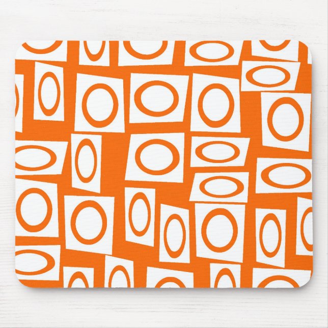 Orange and White Fun Circle Square Pattern Mouse Pad (Front)