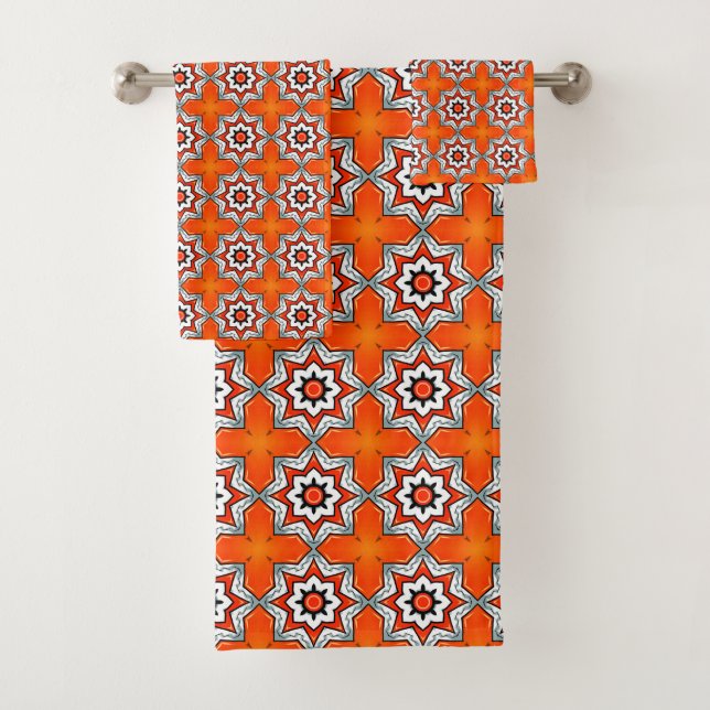 Orange and white geometric mandala pattern Towel (Insitu)