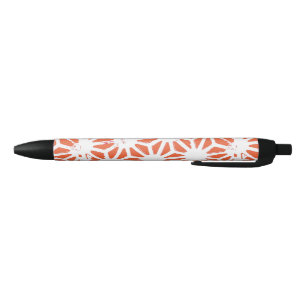 Orange and white geometric pattern black ink pen