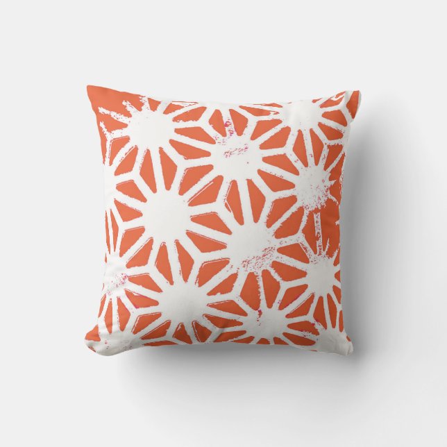 Orange and white geometric pattern cushion (Front)
