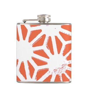 Orange and white geometric pattern hip flask
