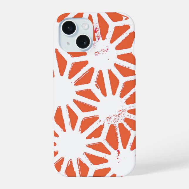 Orange and white geometric pattern iPhone 15 case (Back)
