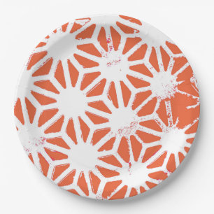 Orange and white geometric pattern paper plate