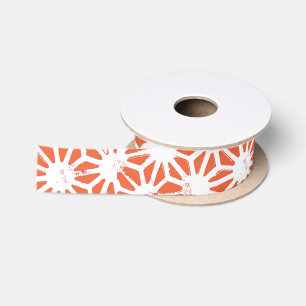 Orange and white geometric pattern satin ribbon