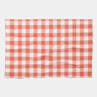 Orange And White Gingham Check Pattern Tea Towel
