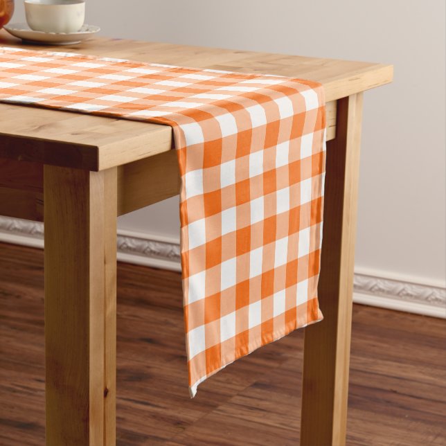 Orange and White Gingham Checked Table Runner (In Situ)