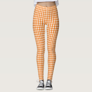 Orange and White Gingham Chequered Halloween Leggings