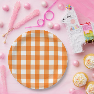 Orange and White Gingham Chequered Halloween Paper Plate