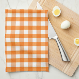 Orange and White Gingham Chequered Halloween  Tea Towel