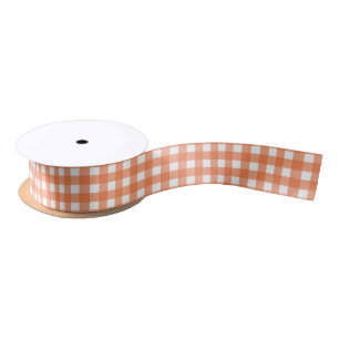 Orange and White Gingham Medium Satin Ribbon