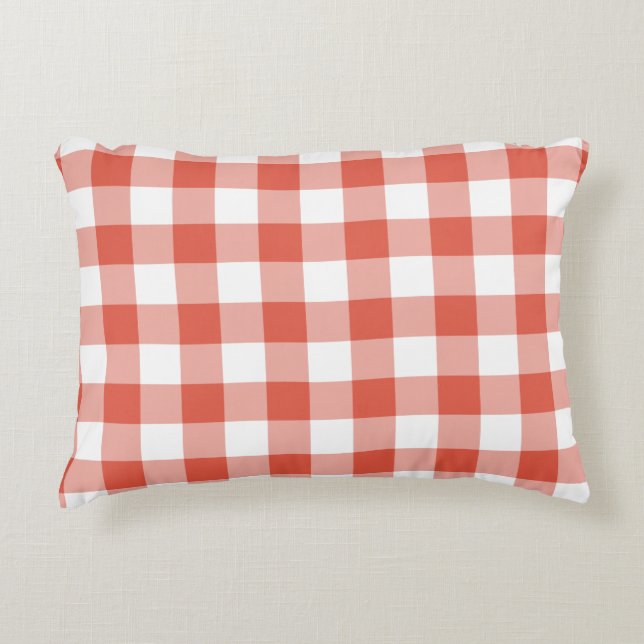 Orange and White Gingham Pattern Decorative Cushion (Front)