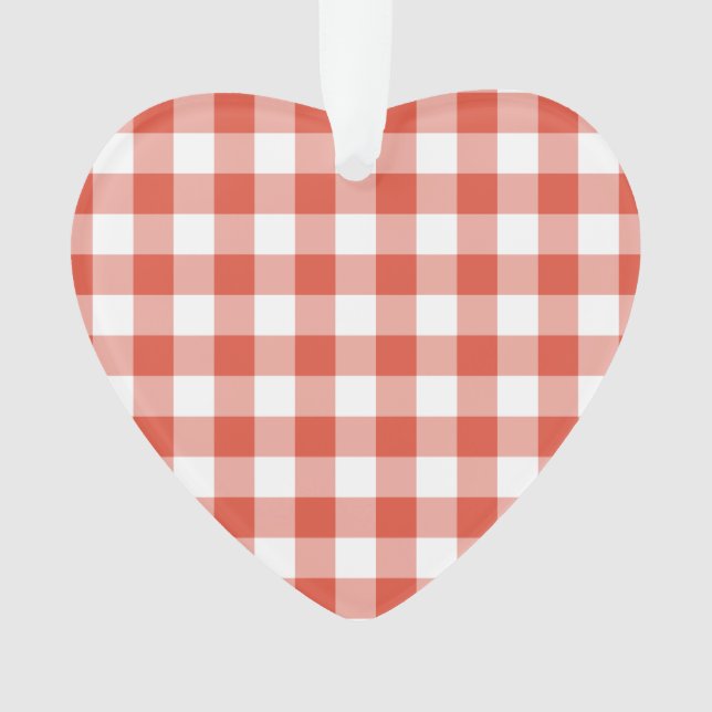 Orange and White Gingham Pattern Ornament (Front)