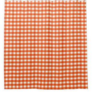 Orange and White Gingham Pattern Shower Curtain