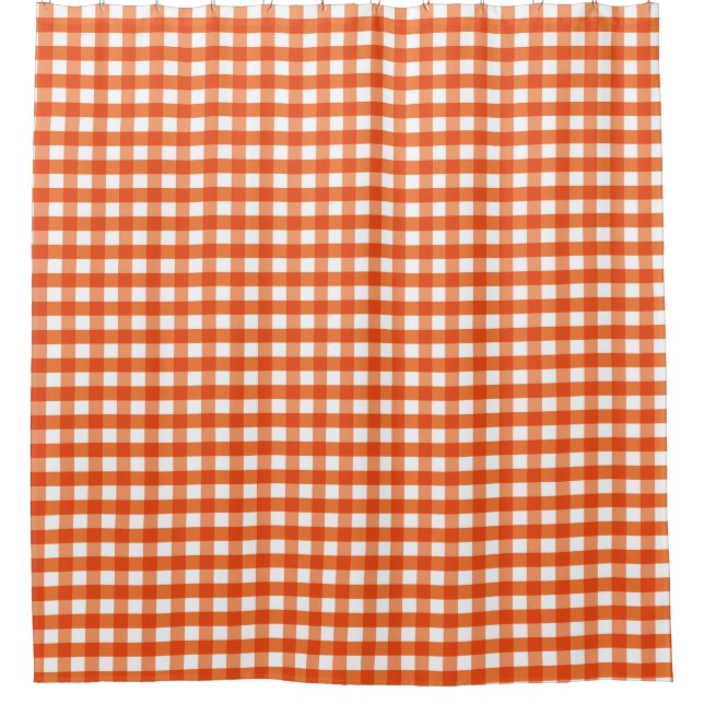 Orange and White Gingham Pattern Shower Curtain (Front)