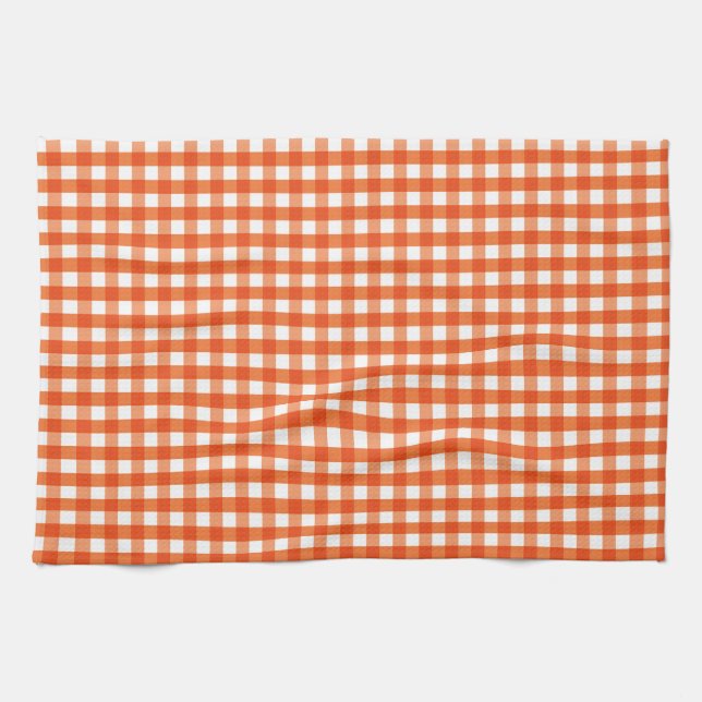 Orange and White Gingham Pattern Tea Towel (Horizontal)