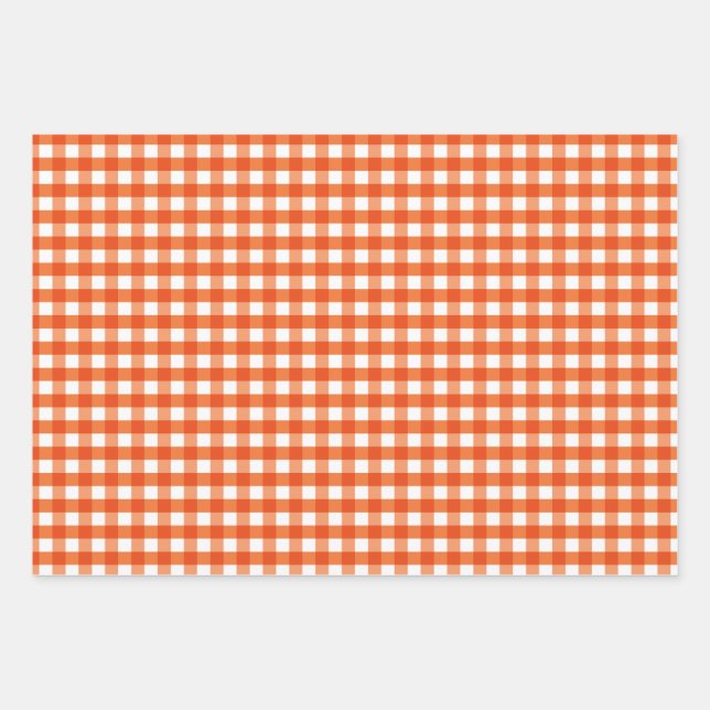 Orange and White Gingham Pattern Wrapping Paper Sheet (Front)