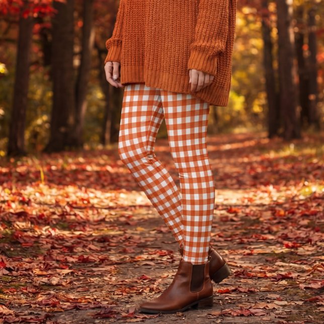 Orange and White Gingham Plaid Check Leggings (Creator Uploaded)