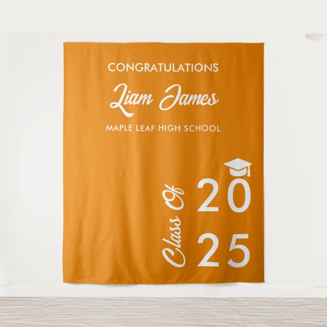 Orange and White Graduation Photo Booth Backdrop Tapestry (Front)