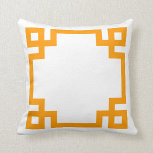 Orange and White Greek Key Border Cushion