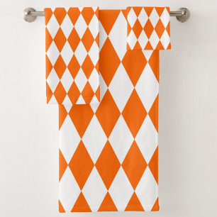 Orange and White Harlequin Diamonds Check Design  Bath Towel Set