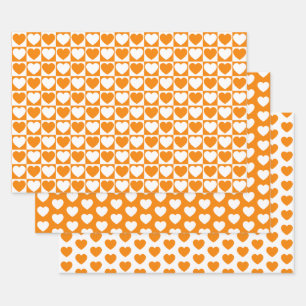 Orange and White Hearts Wrapping Paper Sheet
