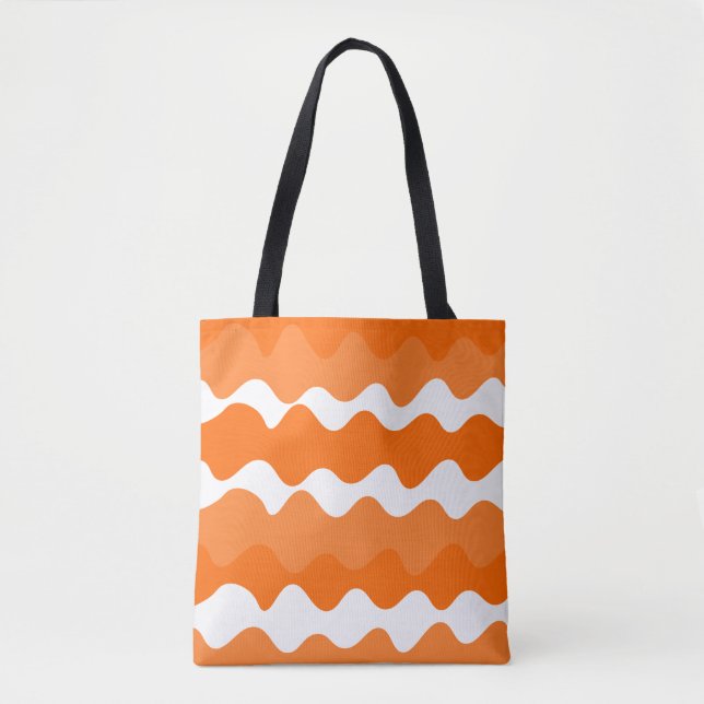 Orange and white horizontal waves pattern design  tote bag (Front)