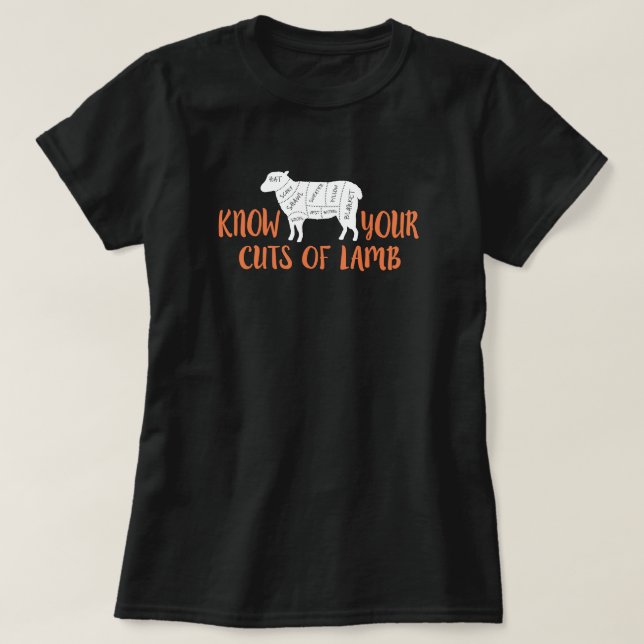 Orange and White Know Your Cuts of Lamb T-Shirt (Design Front)