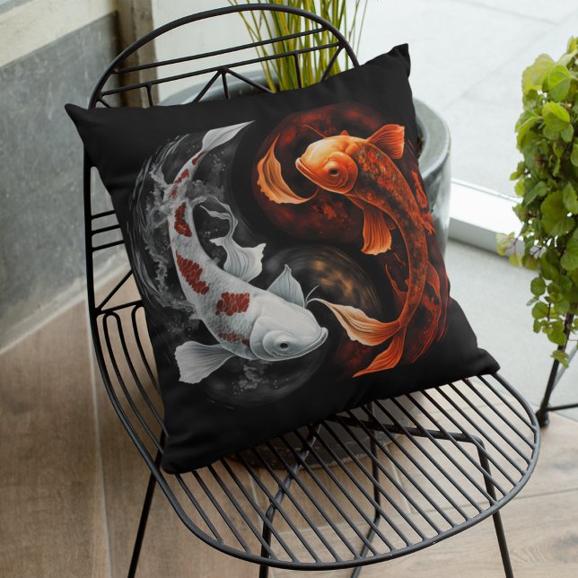 Orange And White Lucky Koi Fish Japan Art Cushion (Creator Uploaded)