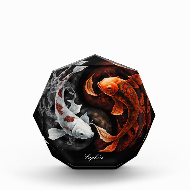 Orange And White Lucky Koi Fish Japan Art Photo Block (Front)