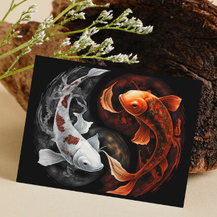 Orange And White Lucky Koi Fish Japan Art Postcard