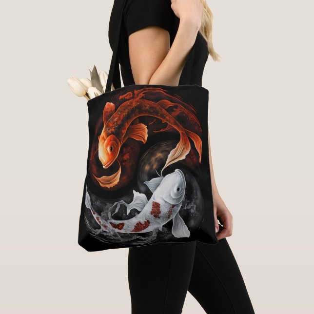 Orange And White Lucky Koi Fish Japan Art Tote Bag (Close Up)