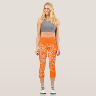 Orange and White Mandala Yoga Capri 