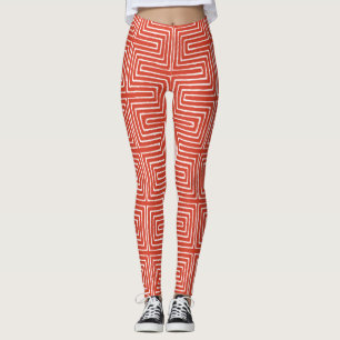 Orange and White Maze African Mud Cloth Leggings