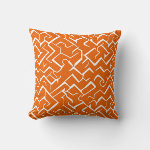Orange and White Meander Pattern Modern Maze Cushion