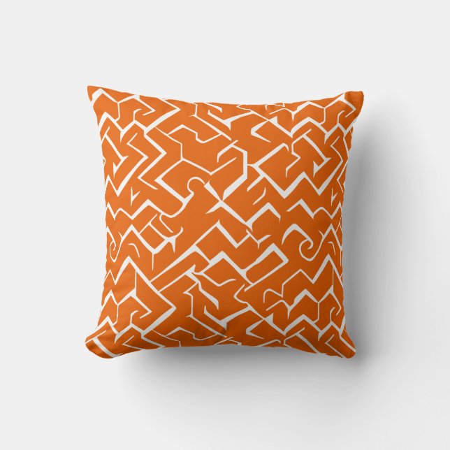 Orange and White Meander Pattern | Modern Maze Cushion (Front)