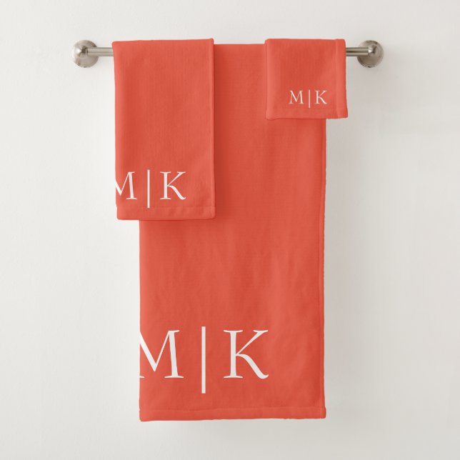 Orange and White | Modern Monogram Bath Towel Set (Insitu)