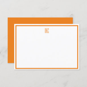 Orange and White Monogrammed Flat Note Card