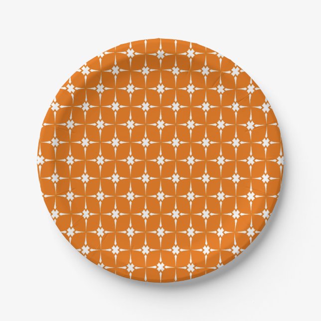 Orange And White Patterned Paper Plate (Front)