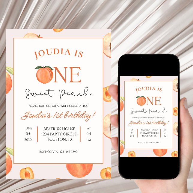 Orange and White Peach Kids 1st Birthday  Invitation (Creator Uploaded)