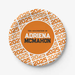 Orange and White Personalised Graduation Paper Plate