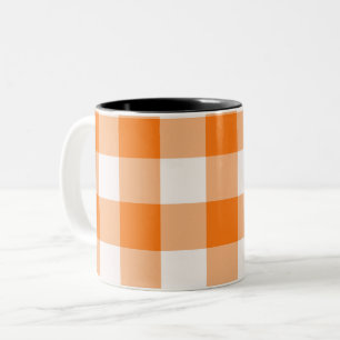 Orange and White plaid Two-Tone Coffee Mug